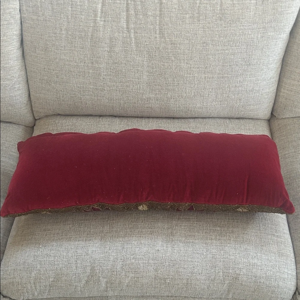 Festive Beaded Floral Lumbar Pillow - Red and Gold